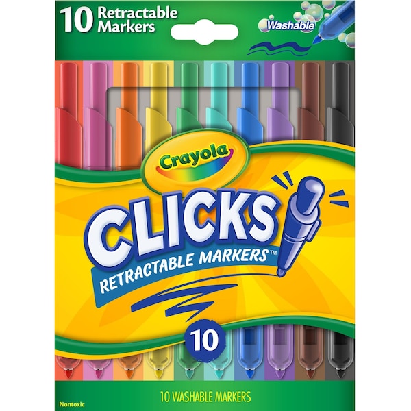 CLICKS Washable Retractable Markers, 10 Colors Per Set, 20PK